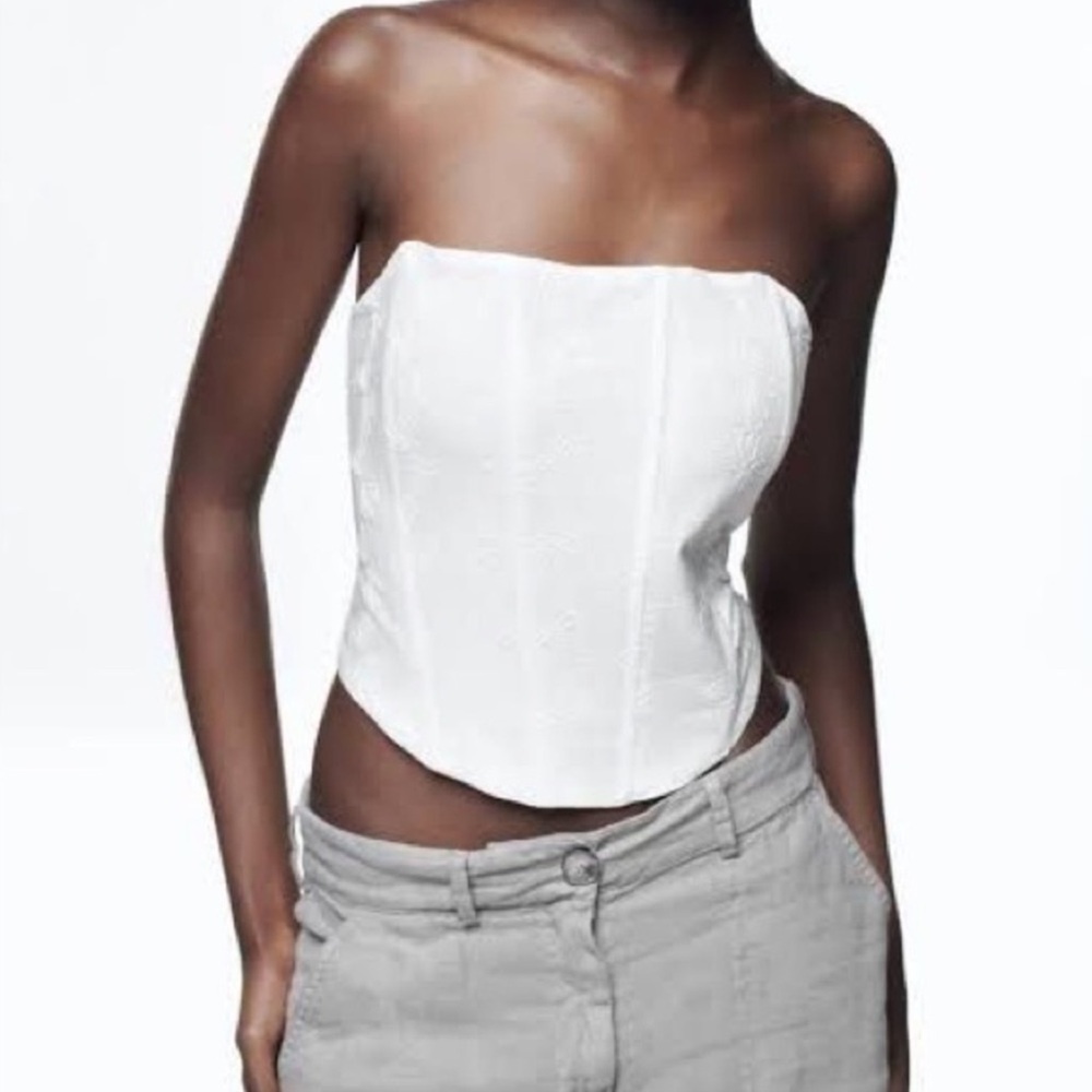 NWT Zara Butterfly Embroidered Bella Corset Top White